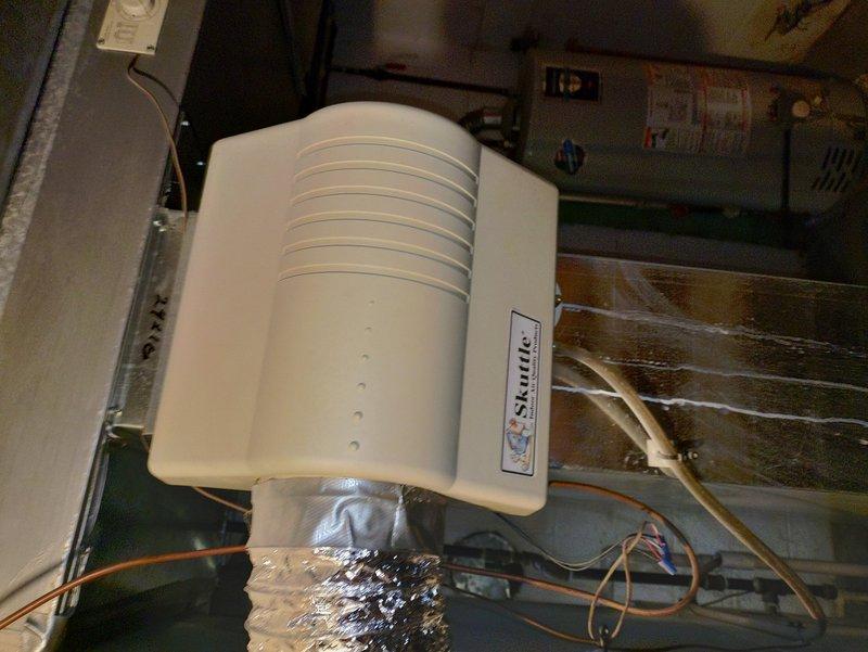 Performed comprehensive MVP cleaning on aging furnace system showing significant deterioration. Inspected and documented severe rust damage on heat exchanger and corrosion on the Skuttle humidifier component. Cleaned system thoroughly and advised replacement of affected components due to advanced age and condition to prevent potential system failure.