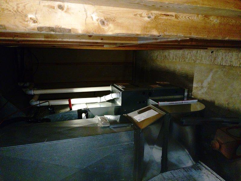 Diagnosed a furnace with no heat issue in a 10-year-old system located in a crawlspace. Inspection revealed faulty control board connections with multiple wire harness issues causing system failure. Repaired damaged wiring connections and restored proper function to the control circuit, returning heat operation to normal.