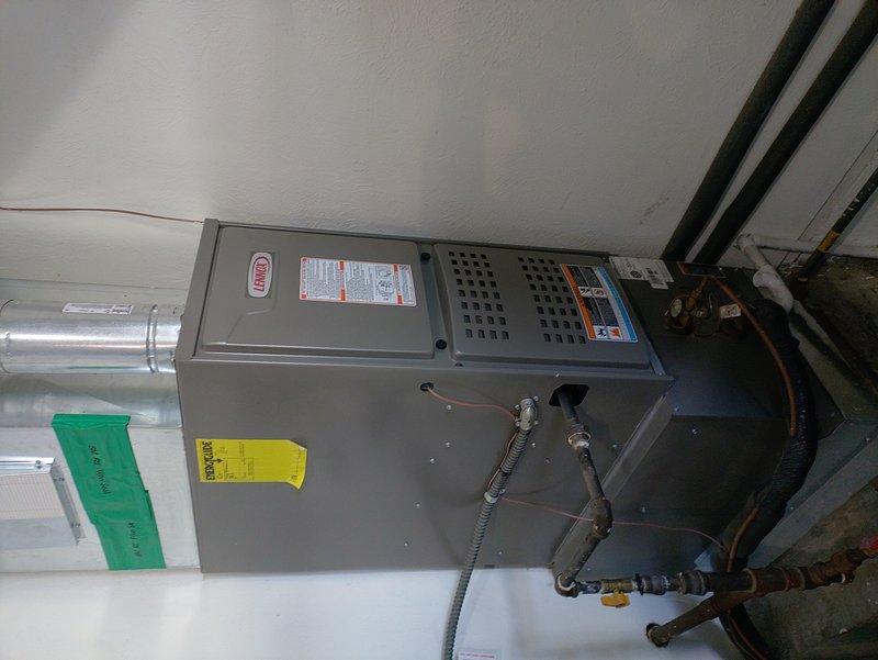 Responded to no heat call for furnace experiencing intermittent shutdowns. Upon arrival, inspected residential gas furnace unit and verified system was cycling off prematurely. Performed diagnostic evaluation of heating system including visual inspection of furnace components, ductwork connections, and gas line assembly. Documented equipment condition with photographs showing proper installation of HVAC unit with metallic supply ductwork, gas piping with safety shut-off valve, and standard utility room configuration. System restored to normal operation.