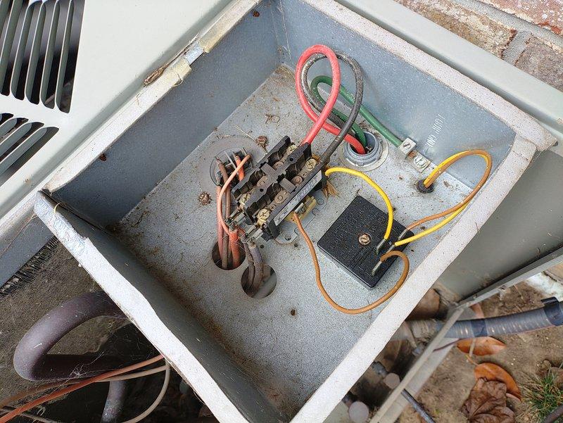 Completed routine maintenance on a 7-year-old residential air conditioning system. Inspected outdoor condensing unit, electrical disconnect box, and associated components. Contactor showed signs of aging with visible corrosion on metal surfaces; capacitor and electrical connections inspected and found operational. All wiring connections verified secure, and unit tested for proper operation.