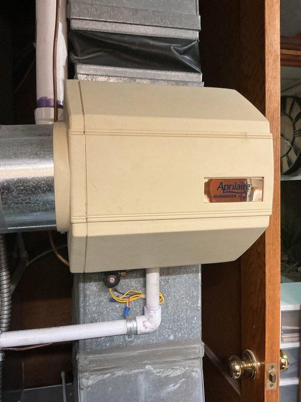 Performed preventive maintenance on 5-year-old gas furnace system. Measured and verified gas pressure readings at 0.75 and 7.88 inches water column using dual port manometer to ensure proper combustion and system operation. Inspected Aprilaire humidifier installation and associated PVC drainage components for proper function and integration with HVAC system.