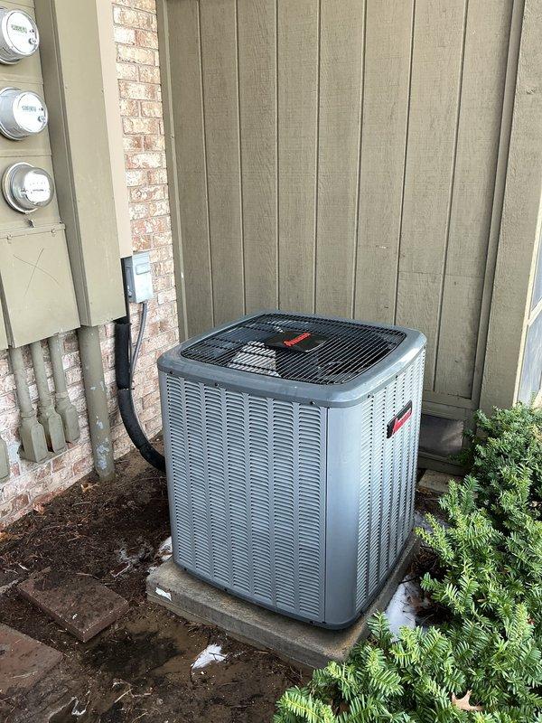 Performed comprehensive clean and check maintenance on 9-year-old residential heating and cooling system, including furnace and air conditioning components located in attic installation. Serviced Amana condensing unit on exterior pad, inspected air handler with ductwork connections, and installed media filter (#210/#410). All equipment operating within normal parameters upon completion of tune-up procedures.