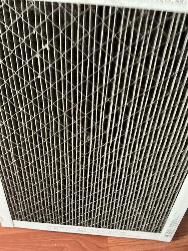 Responded to no-heat call on residential furnace with unknown age. Upon inspection, found severely clogged air filter restricting airflow and preventing proper furnace operation. Removed heavily soiled filter showing significant dust and debris accumulation. Verified burner ignition and flame sensor operation after filter replacement. Restored heat to residence and confirmed proper system operation before departure.