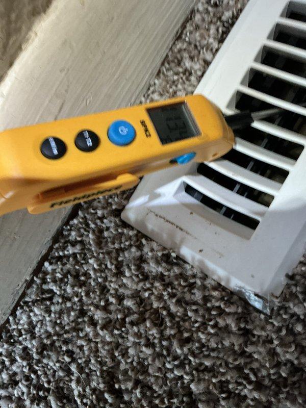 Completed comprehensive heating system tune-up and performance evaluation. Conducted airflow measurements at multiple supply registers throughout the residence using calibrated digital diagnostic equipment to verify proper system operation and air distribution. All readings confirmed adequate heating performance and balanced airflow from the HVAC system.