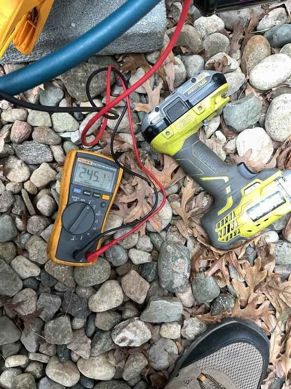 Completed AC system start-up and commissioning. Verified system voltage at 245V at outdoor unit and confirmed proper electrical connections. Measured supply air temperature at 48.5°F at indoor unit, indicating adequate refrigerant charge and proper system operation. All electrical connections tested and secured, system operating within manufacturer specifications.