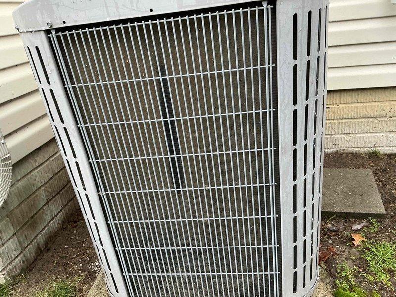 Performed routine AC maintenance on residential outdoor condenser unit. Completed visual inspection of unit exterior, verified proper operation of condenser fan, and confirmed unit is level on concrete pad with adequate clearance from structure. System operating within normal parameters.