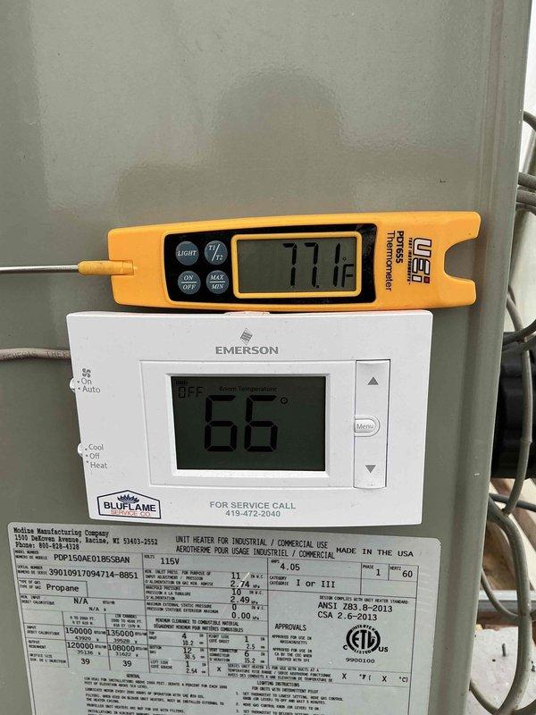 Responded to no-heat call on 12-year-old Hopkins furnace (Model PDP150AE0180SCAAN). Customer reported setting temperature up but receiving only cold air despite recent maintenance visit. Upon arrival, diagnosed faulty thermostat as cause of system malfunction. Per customer request, replaced existing thermostat with new Emerson digital unit from truck inventory. Verified proper wiring connections and system communication. Tested furnace operation through complete heating cycle, confirming unit now responds correctly to thermostat calls and delivers heated air at proper temperature. System operational and left in heating mode with customer satisfied.