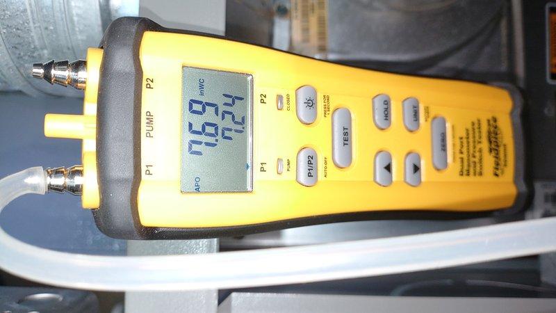 Responded to no heat call on furnace with unknown age. Upon arrival, performed diagnostic testing using digital manifold gauge to measure system pressures and verify operational status. Pressure readings indicated system abnormality requiring further investigation. Completed diagnostic assessment and documented findings with photographic evidence for service records.