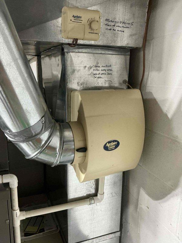 Completed maintenance visit on 17-year-old Lennox gas furnace system with Aprilaire humidifier. Performed comprehensive heating system inspection and documented equipment condition with photos. Advised customer that this represents the final visit under current maintenance agreement and recommended enrollment in renewal program given the age of the equipment.