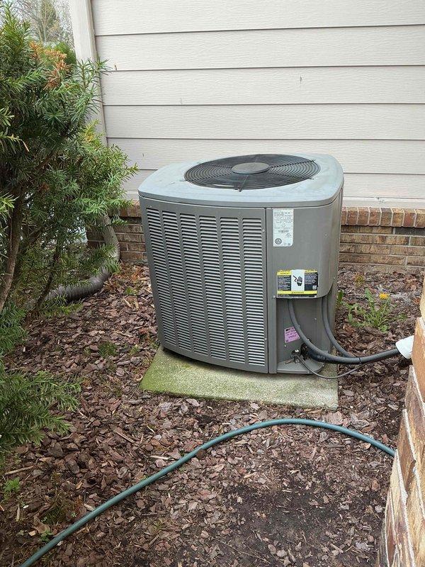 Completed comprehensive air conditioning tune-up on 13-year-old residential cooling system located in side yard. Performed standard maintenance procedures including inspection of outdoor condenser unit, verification of proper operation, and system performance evaluation to ensure optimal cooling efficiency for the upcoming season.