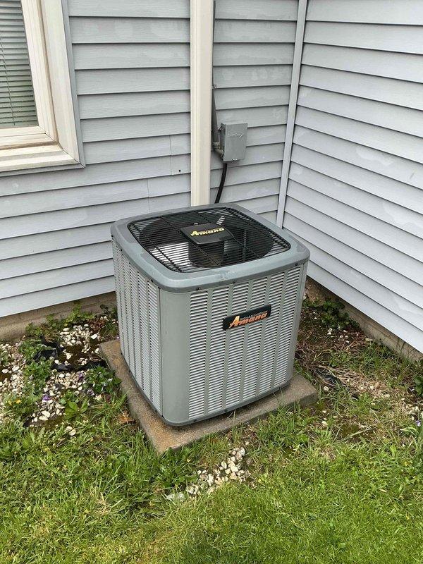 Completed spring maintenance on residential Amana air conditioning system. Performed comprehensive inspection of outdoor condensing unit, verified proper operation of all components, reviewed wiring schematic for system configuration, and confirmed unit is operating within manufacturer specifications for the cooling season.