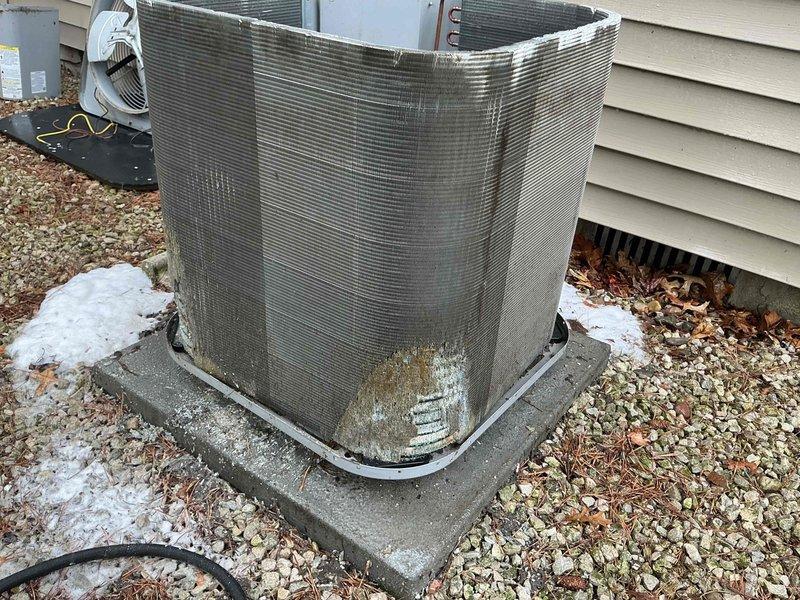 Completed seasonal air conditioning tune-up and maintenance service on residential outdoor condenser unit. Performed comprehensive system inspection, cleaned condenser coils, checked refrigerant levels, tested electrical connections, and verified proper operation of all cooling components to ensure optimal system performance for the upcoming cooling season.