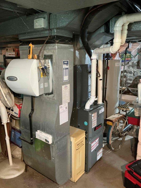 Completed scheduled furnace maintenance on Goodman ASX160241EA heating system. Performed standard inspection of all components including burners, heat exchanger, blower assembly, and integrated humidifier unit. Verified proper operation of all safety controls, checked electrical connections, and confirmed adequate airflow through ductwork. Customer requested pricing information for replacement filters in three stock numbers for future purchase.
