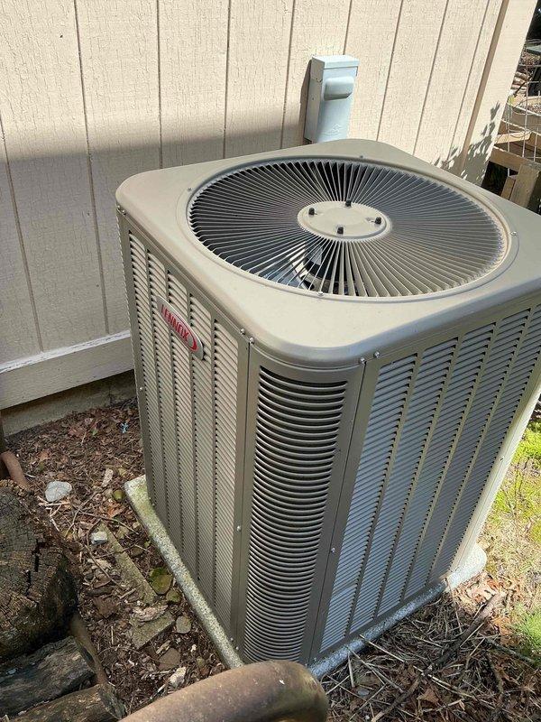 Completed comprehensive maintenance on 3-year-old furnace and air conditioning system. Performed combustion analysis on gas furnace using Testo 310 II analyzer, confirming optimal performance with 93.3% efficiency, CO levels at 7 ppm, and proper oxygen content at 7.9%. Inspected Lennox outdoor condenser unit, verified operational condition, and cleared debris from surrounding area to ensure adequate airflow and system longevity.
