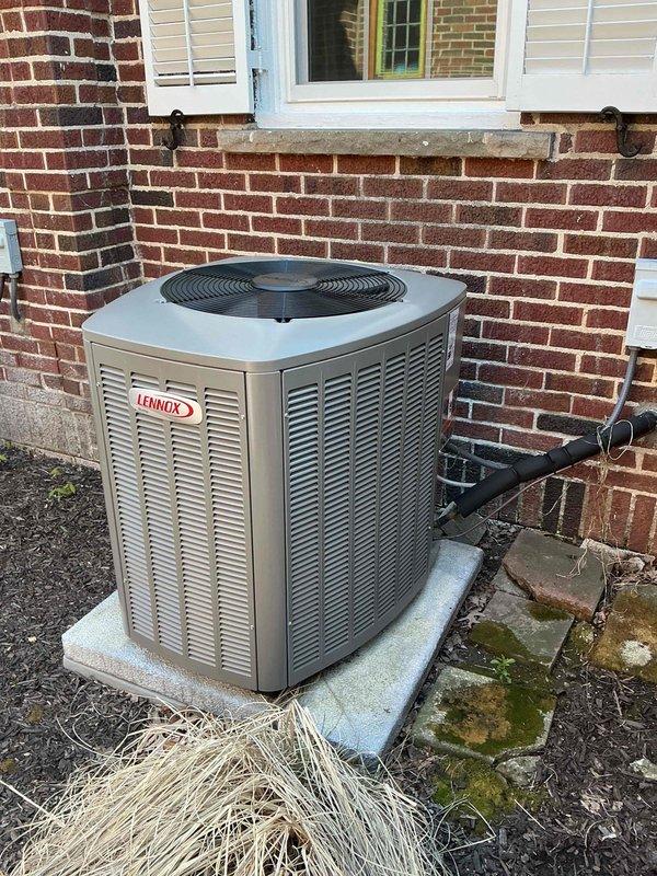 Completed spring maintenance on 3-year-old Lennox air conditioning system. Performed comprehensive inspection of outdoor condenser unit, checked refrigerant lines, verified electrical connections, and confirmed proper operation of fan assembly and compressor. System operating within normal parameters with no issues identified.