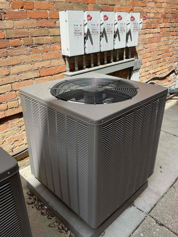 Completed scheduled recurring maintenance visit on residential cooling system approximately 10-12 years old. Performed comprehensive inspection of indoor air handling unit and outdoor condensing unit. Verified proper operation of all system components, checked refrigerant levels, and inspected electrical connections at multiple disconnect boxes serving the HVAC equipment. All components found operating within normal parameters with no immediate service needs identified.
