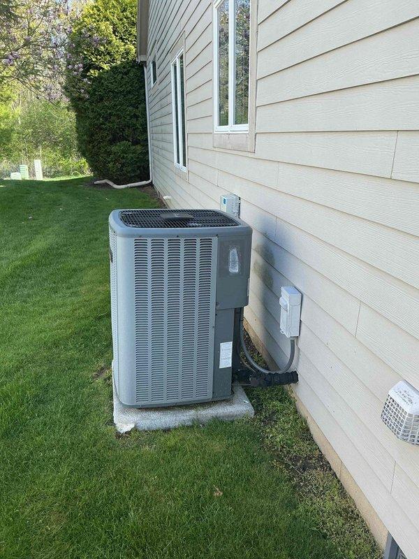 Completed scheduled recurring cooling maintenance on 8-year-old Amana air conditioning system. Performed comprehensive inspection of outdoor condenser unit, verified proper operation of all components, checked refrigerant lines and electrical connections, and documented system condition with photographs. Unit operating within normal parameters with no issues identified during this preventive maintenance visit.