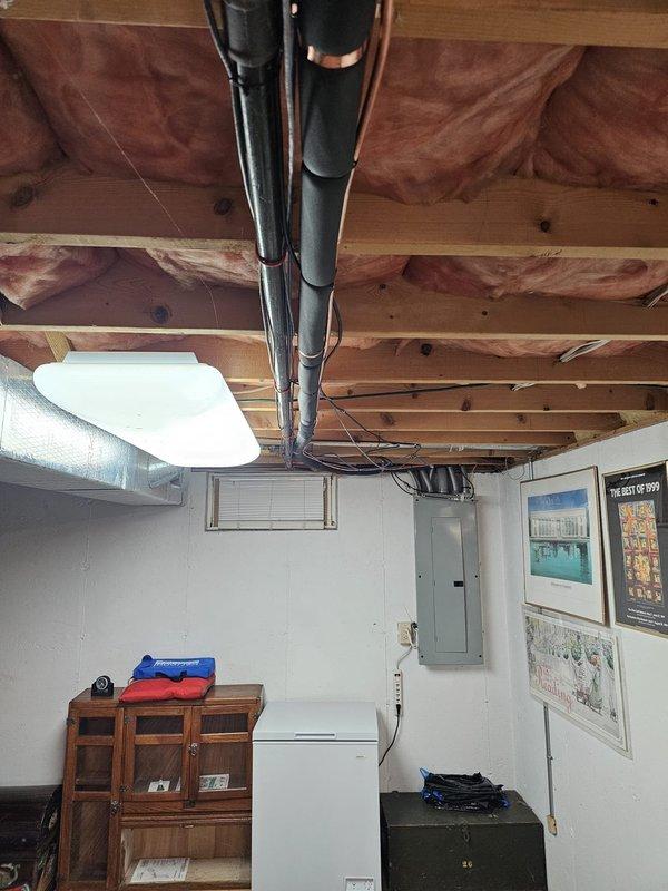 Completed full HVAC system installation including Lennox 17 SEER 3-ton 2-stage condensing unit, 96% AFUE 90kBTU variable speed gas upflow furnace, upflow cased evaporator coil with 5" filter rack, and M30 thermostat. Installed new 3/4" x 50' refrigerant lineset, equipment pad, disconnect with whip, and 17-gallon whole-home humidifier integrated with thermostat control. System leveled, tested, and verified operational with all components functioning properly.