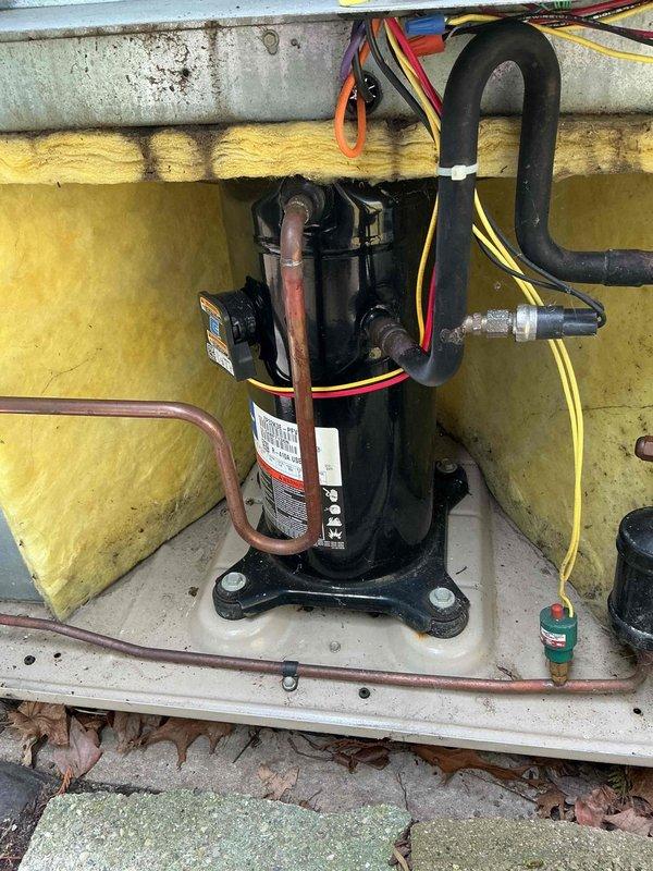 Completed maintenance visit on 22-year-old residential air conditioning system. Performed comprehensive preventive maintenance procedures including inspection of outdoor condenser unit, compressor assembly, refrigerant lines, and electrical connections. All components evaluated for proper operation and system performance verified satisfactory for continued cooling season operation.