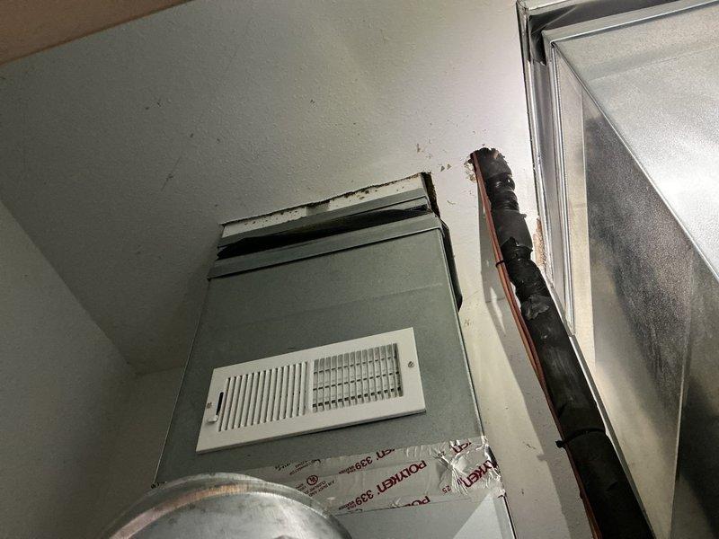 Technician returned to complete previously identified repairs in the mechanical room. Replaced faulty valve solenoid on the HVAC system to restore proper operation. Sealed the refrigerant line set and return ductwork in the mechanical room ceiling to address inspection corrections and ensure system integrity and code compliance.