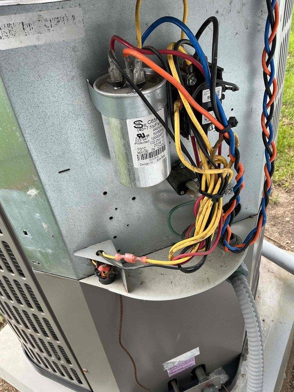Completed routine cooling maintenance on outdoor air conditioning condenser unit. Performed comprehensive system inspection including electrical components, capacitor testing, and verification of all wire connections within the control compartment. All components found to be operating within normal parameters, unit tested and confirmed functioning properly.