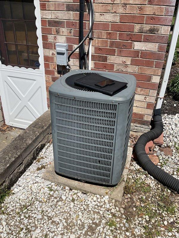 Completed full heat pump system installation including indoor air handler unit mounted in attic space and outdoor condensing unit positioned on concrete pad adjacent to structure. Repaired damaged flexible ductwork and secured all connections to air handler with proper insulation wrapping. Installed electrical disconnect at outdoor unit with conduit run to brick exterior, verified all electrical connections meet code requirements, and confirmed system operational parameters upon startup.
