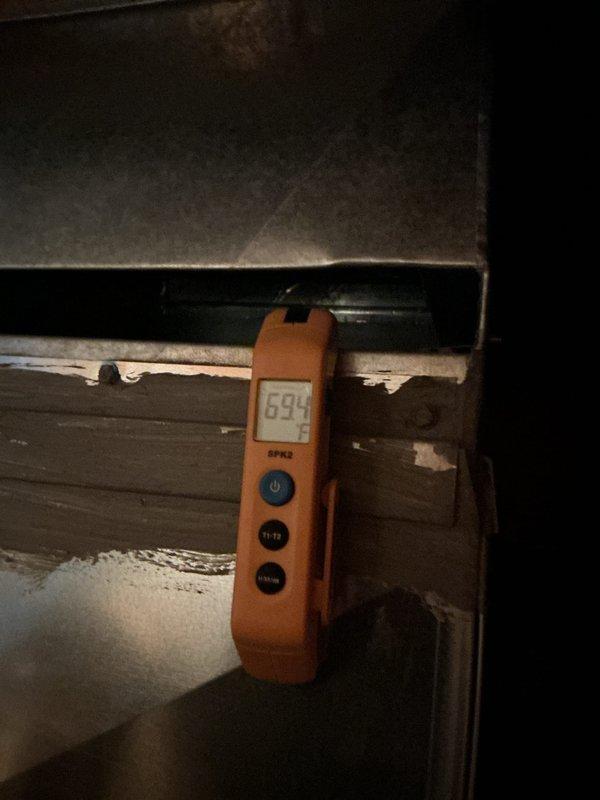 Completed routine cooling maintenance on a 6-year-old air conditioning system. Performed electrical diagnostics using clamp meter to verify proper amperage and voltage readings, inspected all wire connections and terminals, and measured system temperatures with digital thermometer recording 68.4°F at the air handler. All components tested within normal operating parameters and unit is functioning properly for continued cooling season operation.