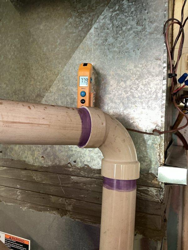 Responded to service call for loud noises coming from 4-year-old furnace system. Upon arrival, performed diagnostic inspection and measured pressure readings on PVC condensate drain system, which indicated proper drainage at 7.75 inches. Inspected internal furnace components and blower assembly for mechanical issues causing excessive noise. Identified source of loud operational sounds and completed necessary adjustments to restore normal quiet operation.