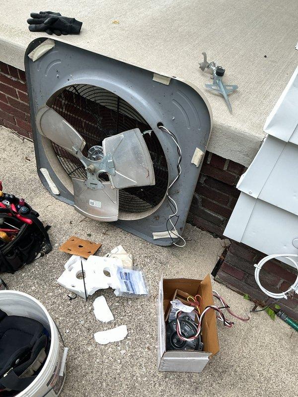 Responded to service call for non-operational condenser fan that had been recently replaced. Upon inspection, confirmed the new Genteq condenser fan motor was not spinning despite previous installation. Diagnosed the issue, removed the defective motor assembly, and installed a replacement condenser fan motor and blade assembly. Tested system operation to verify proper fan rotation and airflow through the condensing unit. Advised customer that warranty coverage was uncertain and potential service charges may apply for the callback repair.