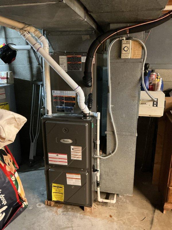 Installed a new 13 SEER 3-ton Lennox AC package unit with evaporator coil to replace existing system. Relocated outdoor unit from concrete to new equipment pad in mulch area, requiring installation of 25 feet of 3/4-inch refrigerant lineset. Installed new electrical disconnect and whip for proper power supply to outdoor unit. Reused existing Nest thermostat, verifying proper communication with new equipment. Tested system operation, confirmed proper refrigerant charge, airflow, and electrical connections upon completion.