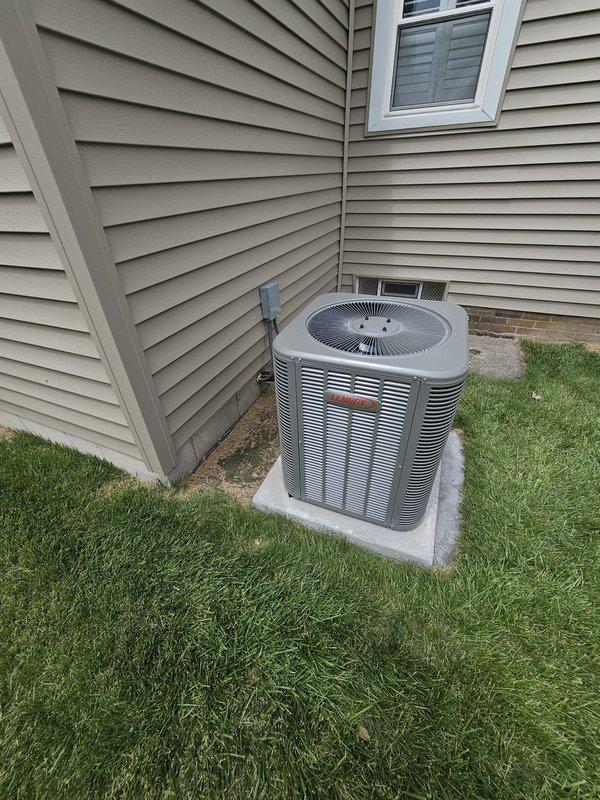 Completed installation of a 13 SEER, 2-ton package air conditioning unit at residential property. Installed new concrete equipment pad to provide stable, level foundation for unit placement. Ran new 3/4-inch copper lineset approximately 25 feet from unit to building connection point. Mounted new electrical disconnect box on exterior wall with appropriate whip assembly for unit power connection. Installed programmable thermostat inside residence to provide enhanced temperature control and energy management capabilities. All electrical connections completed to code specifications, unit tested and verified operational upon completion.