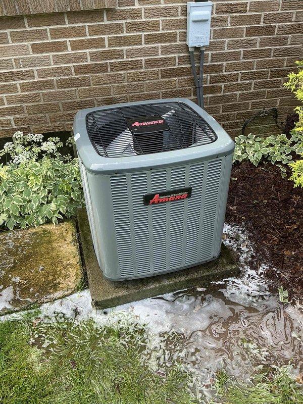 # HVAC Maintenance - Cooling

Performed comprehensive annual maintenance on a 9-year-old Amana air conditioning system. Completed full system tune-up including inspection of condensing unit, electrical connections, refrigerant levels, and operational testing. Verified proper airflow through condenser coils, checked fan motor operation, and confirmed disconnect switch functionality. System is operating within manufacturer specifications and ready for the cooling season.