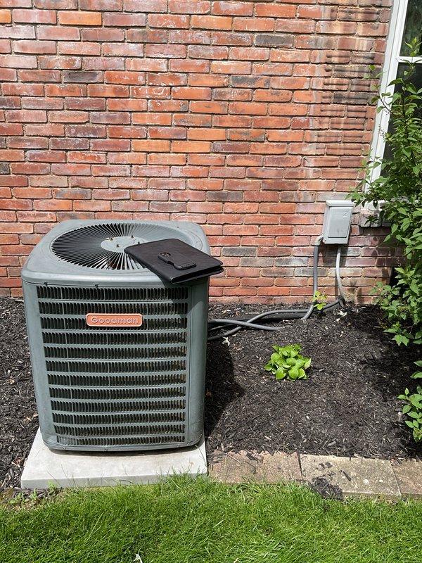 Conducted comprehensive AC replacement estimate for residential property. Evaluated existing Goodman outdoor condensing unit positioned on concrete pad against exterior brick wall, along with indoor furnace system located in basement mechanical room with associated PVC venting infrastructure. Assessed current equipment condition, measured installation space requirements, documented electrical disconnect configuration, and reviewed existing ductwork and drainage systems to provide complete system replacement specifications.