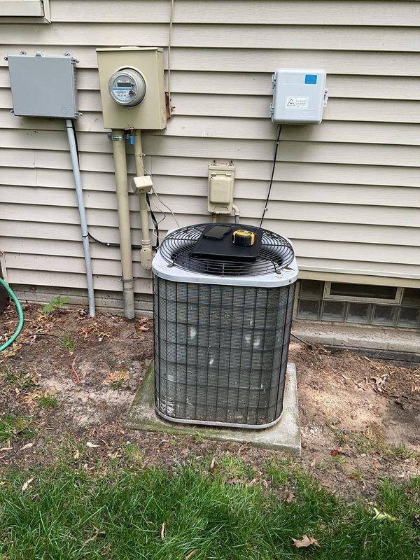 Completed comprehensive estimate for full HVAC system replacement including outdoor air conditioning condenser unit and indoor gas furnace. Assessed existing equipment condition, documented current installation with exterior-mounted AC unit on concrete pad with associated electrical components and meter, and basement-installed furnace with PVC venting system. Provided detailed replacement recommendations and specifications for new high-efficiency heating and cooling equipment to meet customer's comfort and energy efficiency requirements.