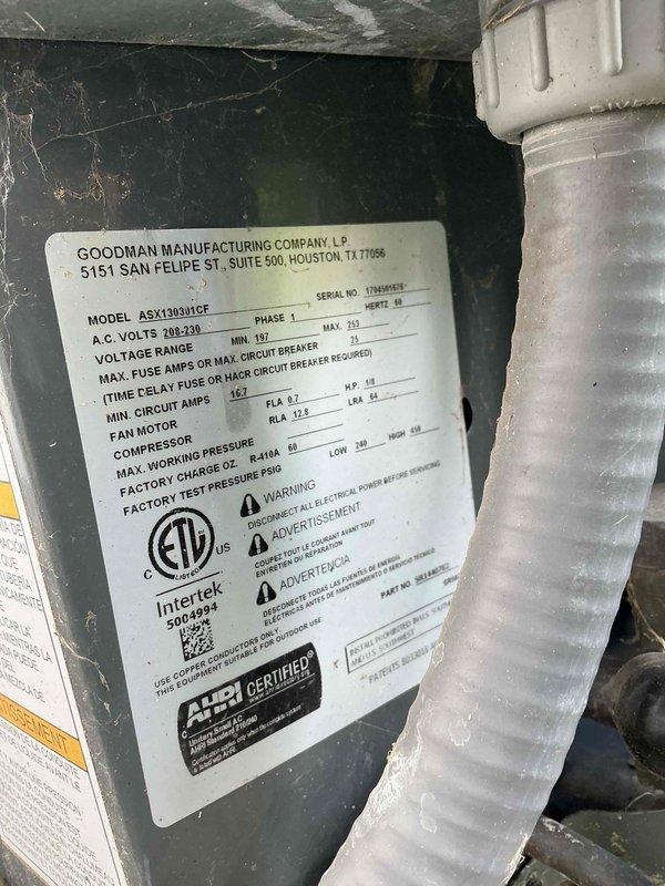 Completed comprehensive AC tune-up on an 8-year-old Goodman ASX130H1GF outdoor condensing unit. Performed standard maintenance procedures including inspection of electrical components, refrigerant levels, and mechanical operation to ensure optimal cooling performance for the upcoming season.