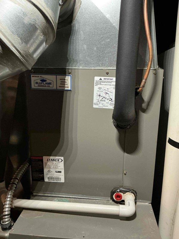Completed MVP cooling maintenance visit on 18-year-old air conditioning system. Performed comprehensive inspection of Lennox HVAC unit, including evaluation of dual-run capacitor (PRCFD4075A, 40+5 MFD, 440/370 VAC) which showed proper specifications and secure mounting. Verified all electrical connections, refrigerant lines, condensate drainage system, and ductwork connections were intact and functioning properly with no visible defects or deterioration noted.