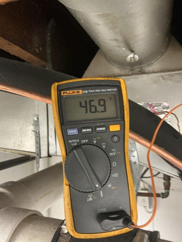 Completed scheduled air conditioning tune-up on 7-8 year old system. Performed system diagnostics using multimeter to verify electrical parameters, inspected refrigerant lines and connections, and tested overall system operation to ensure proper cooling performance.