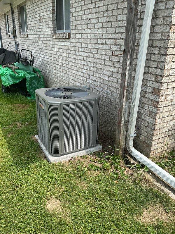 Returned to complete HVAC installation by installing add-a-line set, repairing condensate drain system, and performing comprehensive furnace gas pressure checks. Successfully started up air conditioning system, replaced condensate pump, and verified proper operation of both heating and cooling equipment with outdoor condenser unit and indoor Lennox furnace functioning within manufacturer specifications.