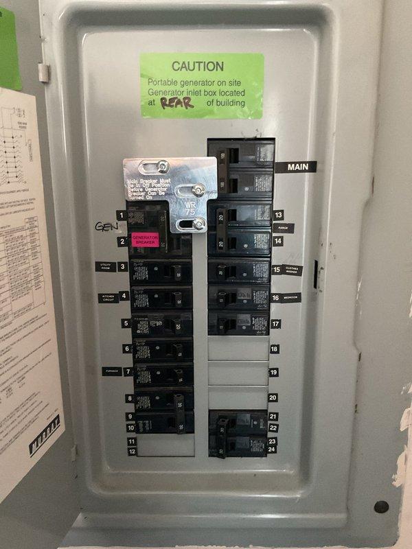Performed comprehensive HVAC system evaluation for complete equipment replacement. Assessed existing outdoor condensing unit located in side yard area and documented electrical service panel configuration, including generator interlock device and circuit breaker arrangement. Provided detailed replacement estimate for new HVAC system installation.