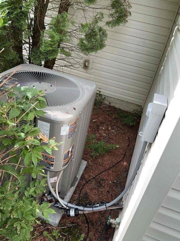 Completed comprehensive air conditioning tune-up on outdoor condensing unit, including inspection of electrical components, capacitor, and wiring connections. Addressed customer concern regarding rattling return vent noise occurring at system startup. Replaced air filter as requested and verified proper system operation upon completion.