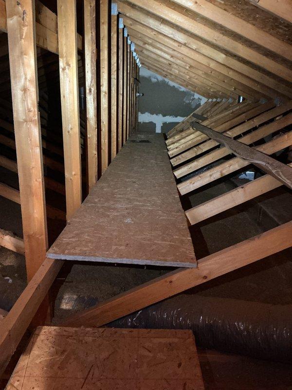 Completed comprehensive AC tune-up and system evaluation for approximately 20-year-old outdoor cooling unit for new homeowner. Performed standard maintenance procedures including inspection of all accessible components, verified system operation, and documented equipment condition with photos of attic space and crawl space HVAC installation areas.
