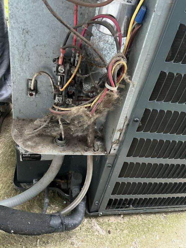 Responded to service call for 15-year-old central air conditioning unit experiencing buzzing/humming noise with non-operational outdoor fan. Upon inspection, diagnosed failed capacitor preventing condenser fan motor from starting, causing the humming sound as the compressor attempted to run without proper air circulation. Replaced defective capacitor with appropriate replacement rated for system specifications, verified all electrical connections at contactor and terminal blocks, and tested unit operation. System now running properly with condenser fan operating at correct speed and normal sound levels restored.