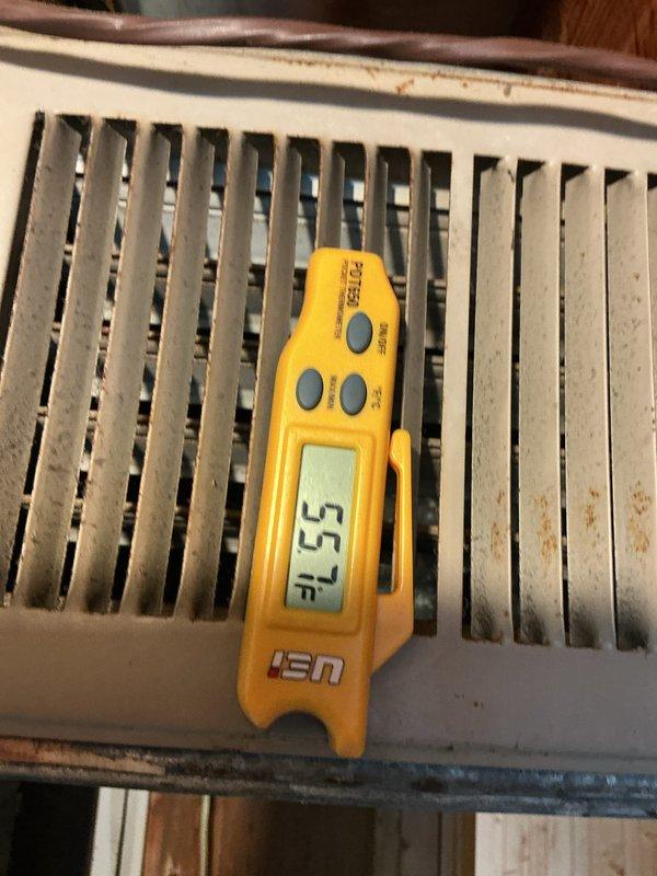 Completed preventative maintenance on 7-year-old air conditioning system. Inspected electrical disconnect and fusing components, verified proper operation and connections. Measured supply air temperature at 55°F, confirming adequate cooling performance and system functionality.