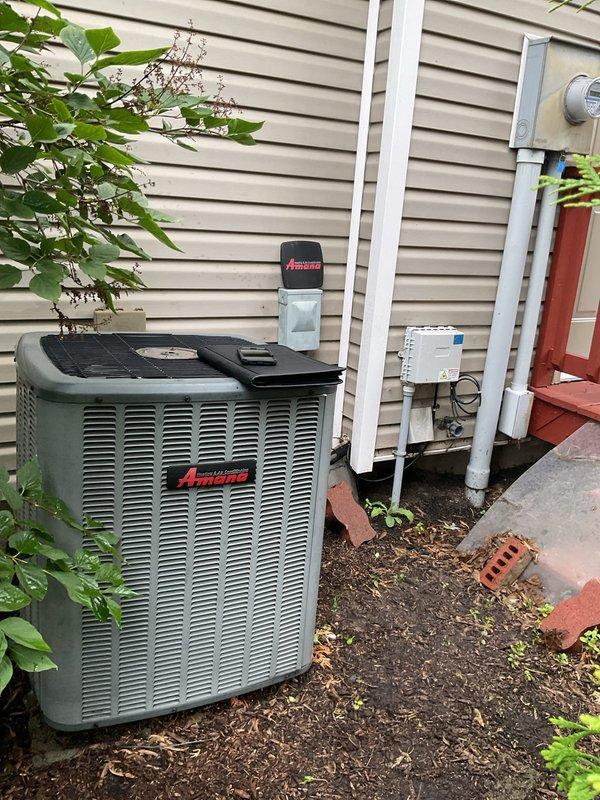 Completed confirmed air conditioning maintenance service call on residential HVAC system. Inspected and serviced Amana outdoor condenser unit and Lennox indoor air handler with furnace assembly, verifying proper operation of all cooling system components. All equipment found to be functioning correctly with no issues requiring repair at this time.