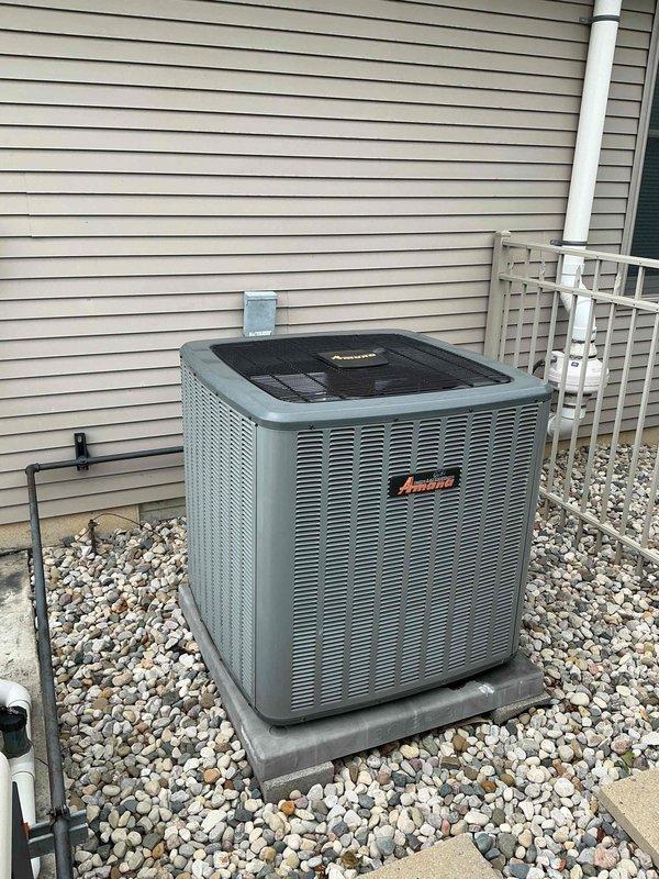 Completed comprehensive cooling maintenance on a 9-year-old Amana air conditioning system. Performed standard tune-up procedures including inspection of indoor air handler unit, outdoor condensing unit, refrigerant lines, condensate drainage system, and all associated components. All systems tested and found operating within normal parameters; unit left in proper working condition.