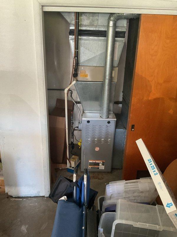 Provided comprehensive equipment replacement estimate for complete HVAC system upgrade, including outdoor York condenser unit and indoor furnace assembly. Customer approved estimate under current promotional offering, with installation scheduled to replace existing aging equipment shown in both outdoor and basement utility locations.