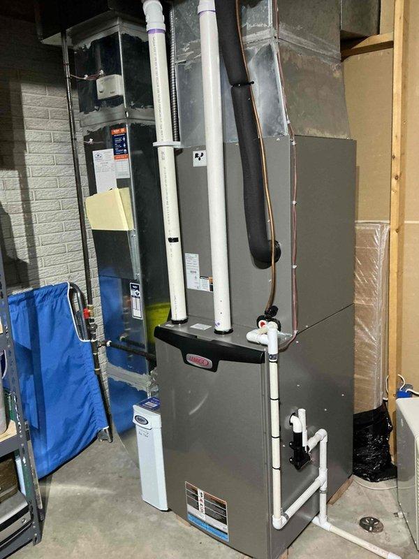 Completed preventative maintenance on 4-year-old Lennox air conditioning system. Addressed customer concern regarding insufficient cooling on second floor. Performed comprehensive tune-up including inspection of outdoor condenser unit and indoor furnace/air handler, verified refrigerant levels, checked electrical connections, cleaned components as needed, and tested system operation. All equipment found to be functioning within normal parameters. Customer opted to renew maintenance plan agreement and payment was collected via check.