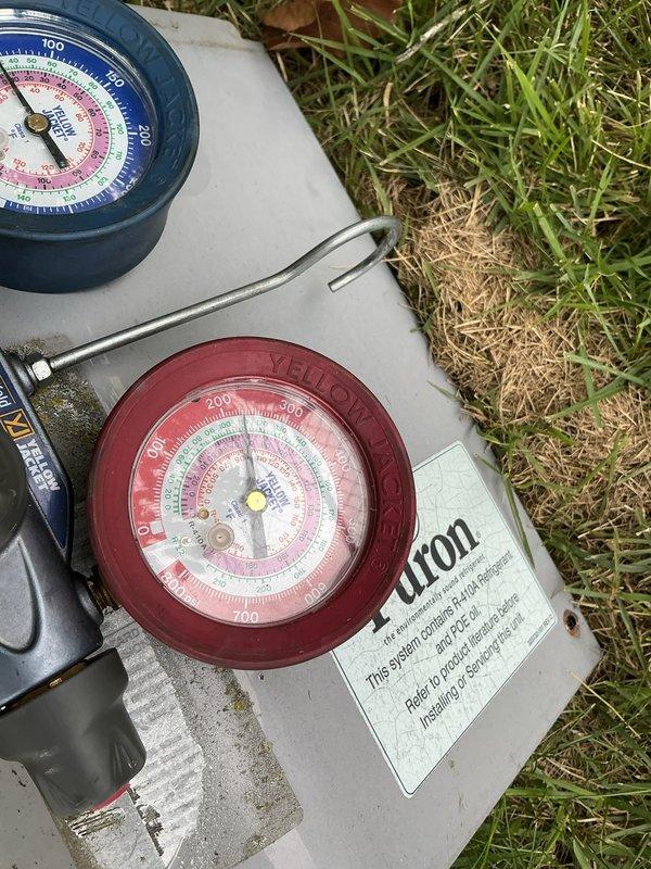 Responded to no cooling complaint on 9-year-old air conditioning system. Connected manifold gauge set to measure refrigerant pressures and diagnose system performance. Performed diagnostic evaluation to determine cause of inadequate cooling and assessed overall system operation.
