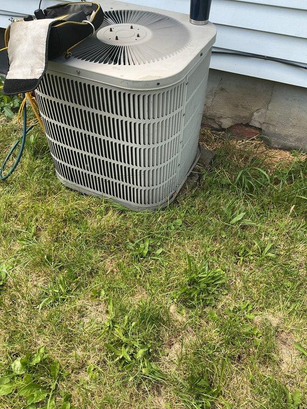 # HVAC Service Call - No Cooling Issue

Responded to service call for 15-year-old air conditioning system not blowing cool air. Upon inspection of the outdoor condenser unit, identified failed capacitor as primary cause of cooling failure. Capacitor showed significant corrosion on terminal connections and exhibited signs of age-related deterioration. Replaced defective capacitor with new unit rated to manufacturer specifications. Verified all electrical connections, tested system operation, and confirmed proper cooling function restored. Unit returned to normal operating condition.