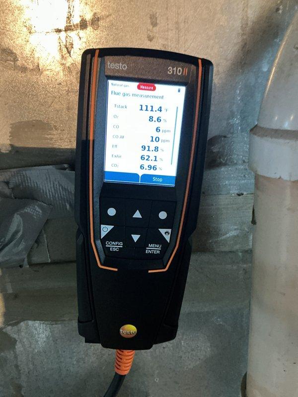 Performed comprehensive furnace inspection for property sale requirements. Conducted complete combustion analysis using flue gas analyzer, measuring oxygen levels at 8.6%, carbon monoxide at 6 ppm, and confirmed system efficiency at 91.8%. All readings within acceptable parameters for safe operation.